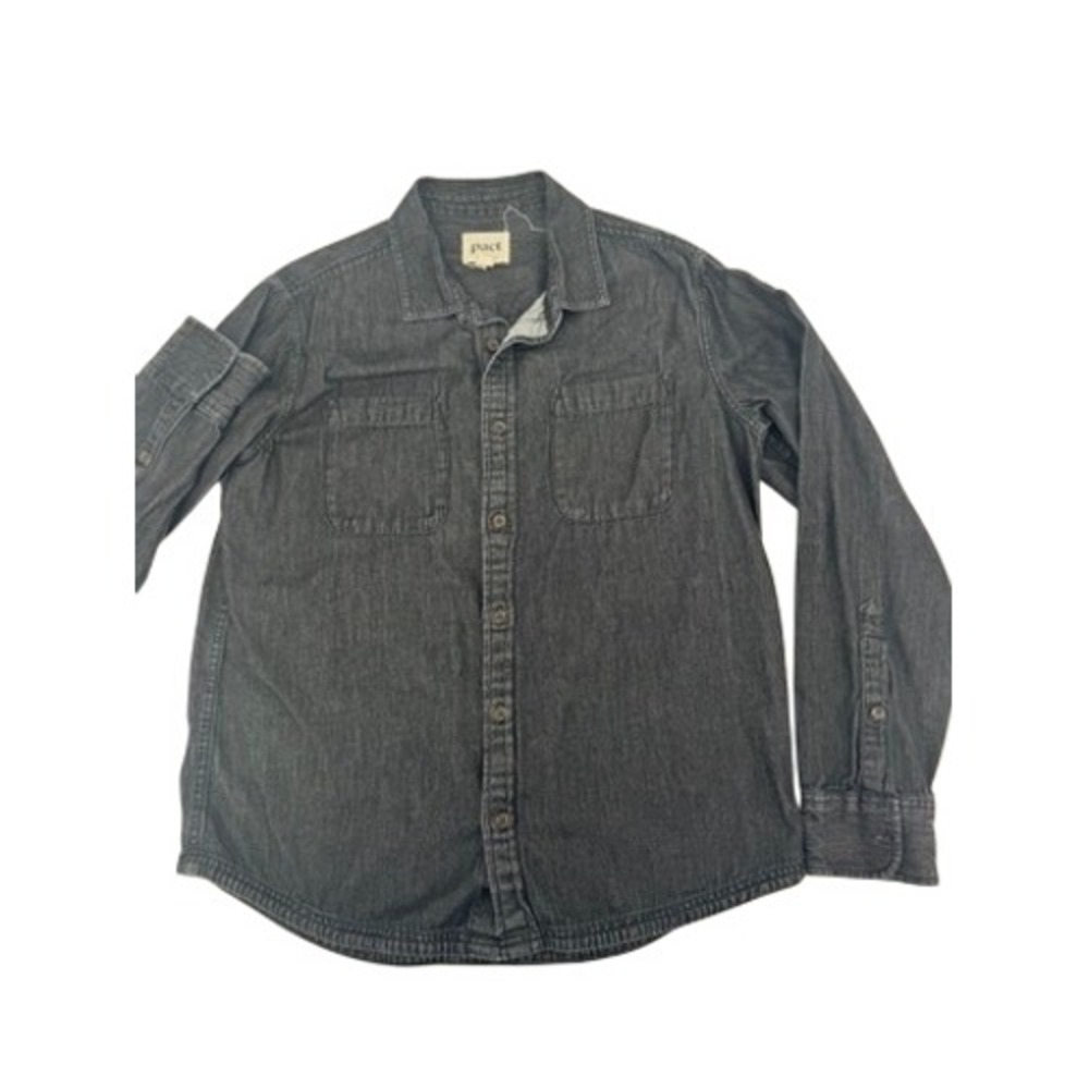 Pact Denim‎ Shirt Mens Medium Grey Organic Cotton Long Sleeve Workwear Button Up
